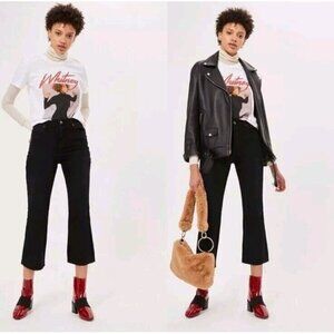 Topshop Moto Dree Cropped Kick Flare Jeans Black Women’s Size 32 High Rise